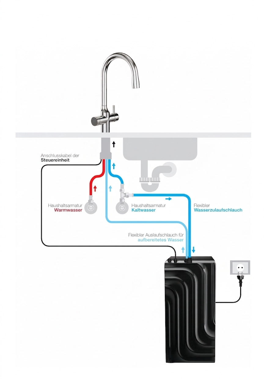Filt-Wave Anschlussschema Untereinheit und Wasserhahn